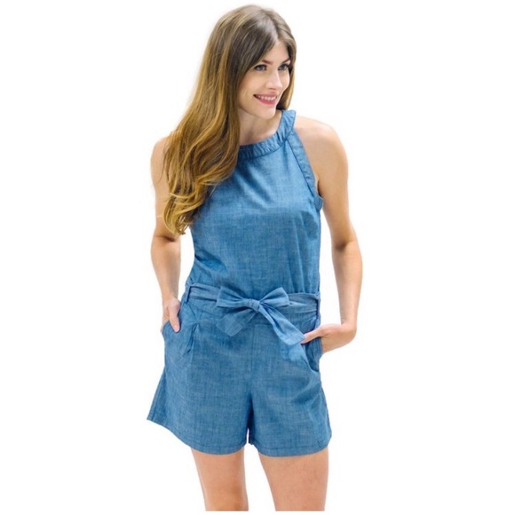 NWOT Hope & Henry Blue Denim chambray Sleeveless Romper size 6 - Picture 5 of 6